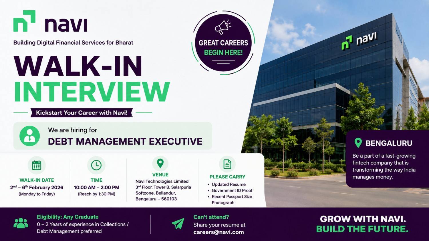 Navi Technologies Walk-In Interview in Bengaluru 2026